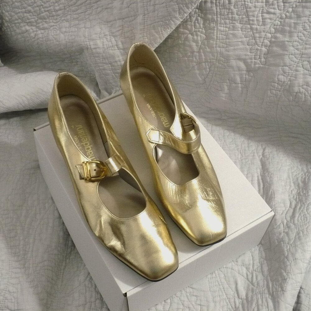 WITHOUT BOX- MAGDESIANS GOLD LEATHER MARY JANE LOW HEELS-SIZE 13W